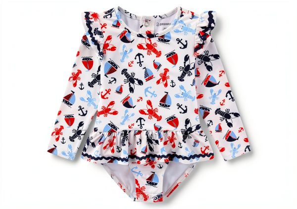 Sperry Baby Girls UPF 50 Rash Guard Swimsuit Long Sleeve-2