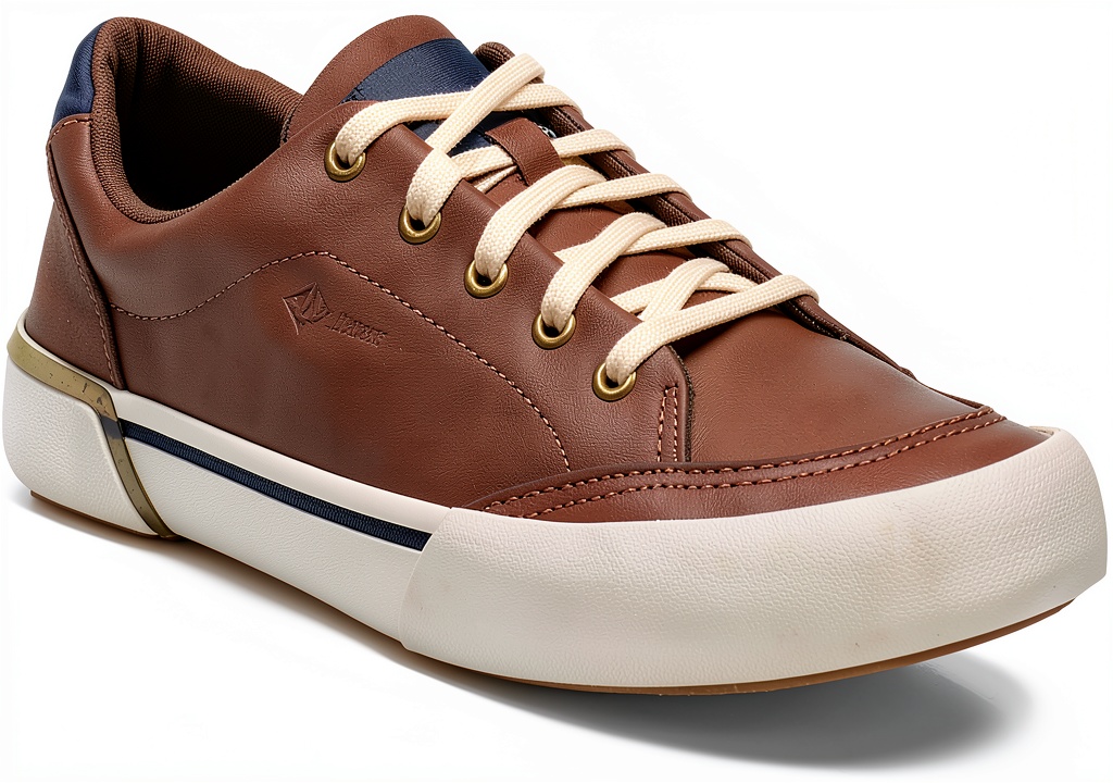 Sperry kids sneakers in olive washable color on a child's feet