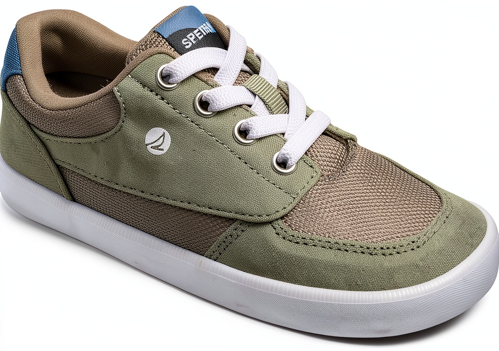 Unboxing Sperry Boys Sneakers Leather Grey Memory Foam Comfort on a wooden table
