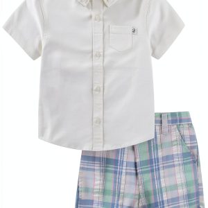 Sperry Baby Boys Cotton Shirt Shorts Set Beige Nautical-0