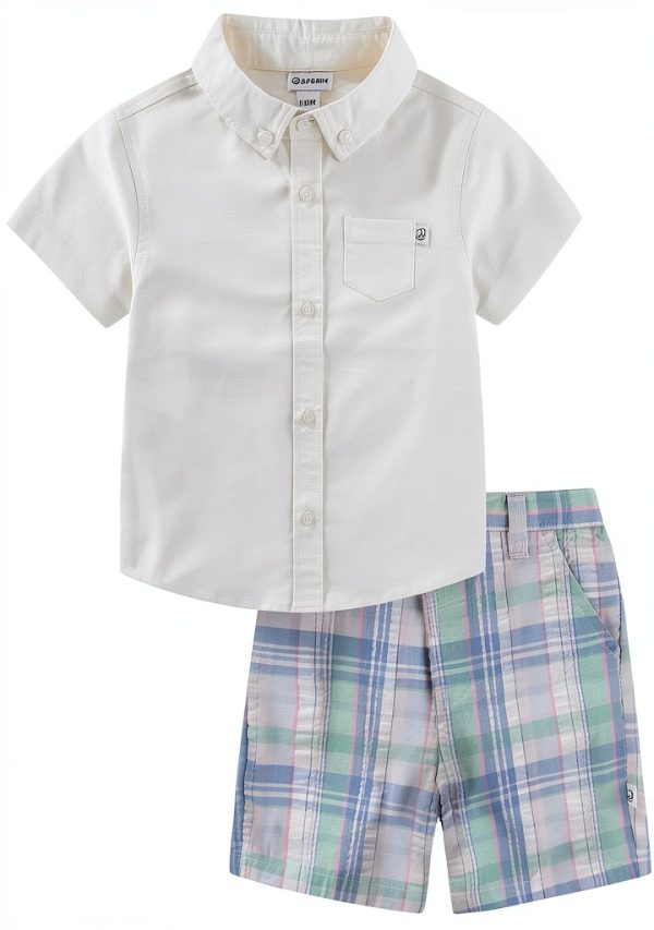 Sperry Baby Boys Cotton Shirt Shorts Set Beige Nautical-0