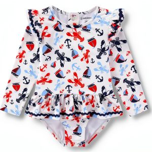 Sperry Baby Girls UPF 50 Rash Guard Swimsuit Long Sleeve-0