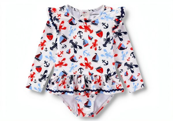 Sperry Baby Girls UPF 50 Rash Guard Swimsuit Long Sleeve-0
