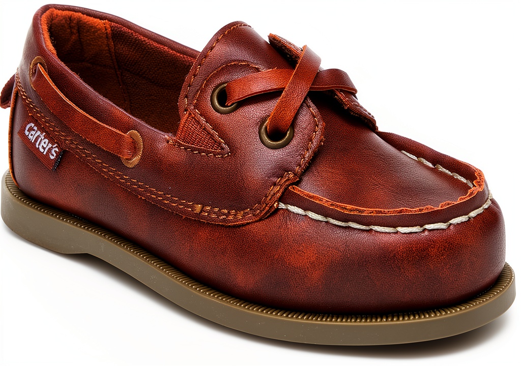 Carters light brown kids loafers showing slip-on design