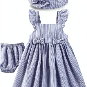 Sperry Baby Girls Seersucker Dress Blue Cotton-0