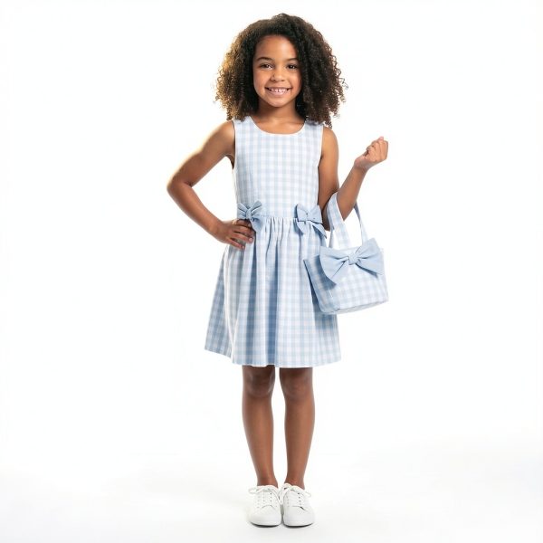 Sperry Girls Gingham Dress with Bucket Bag Cotton-5