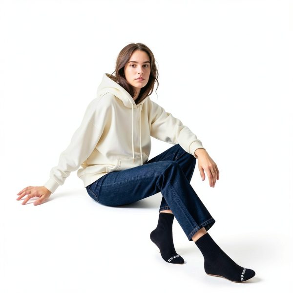 Women's Black Poly-Cotton Crew Socks by Premium Brand-1