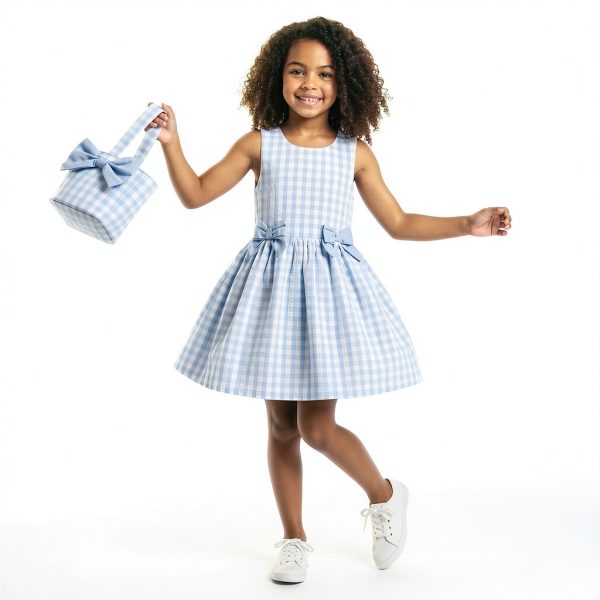 Sperry Girls Gingham Dress with Bucket Bag Cotton-2