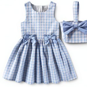 Sperry Girls Gingham Dress with Bucket Bag Cotton-0
