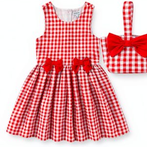 Sperry Girls Gingham Dress with Bucket Bag Cotton-0
