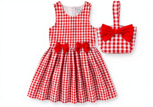 Sperry Girls Gingham Dress with Bucket Bag Cotton-0